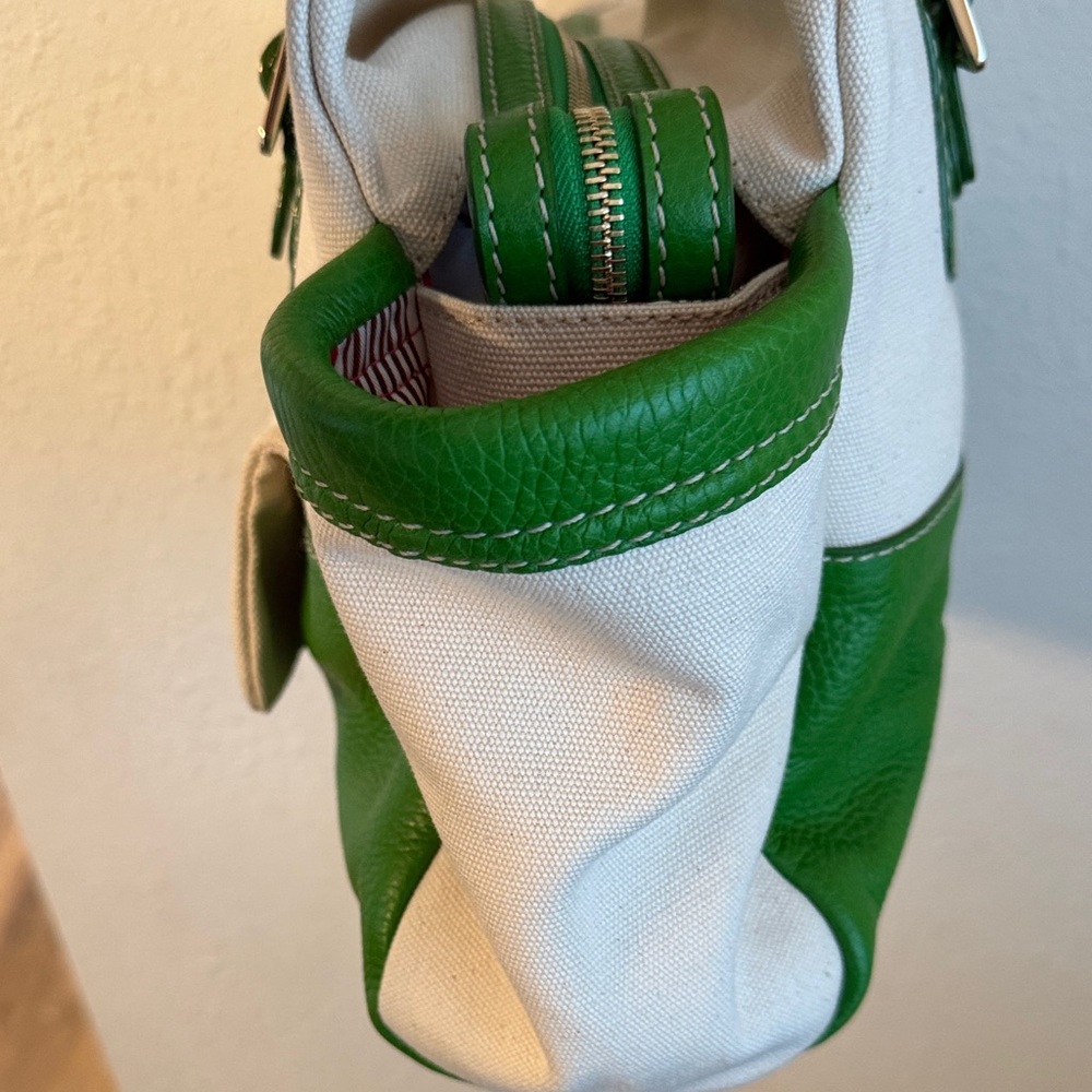 NWT Kate Spade Bridget Green Leather & Canvas Bag circa 2008 - Picture 5 of 15